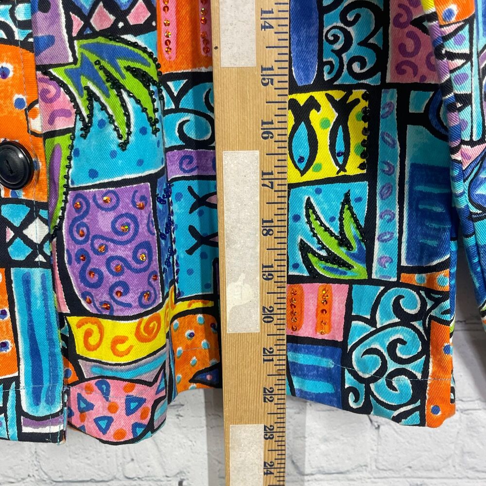 VTG Life Style Jacket Women Medium Buttons Sequins Beaded Artsy Abstract Coat - Picture 15 of 16